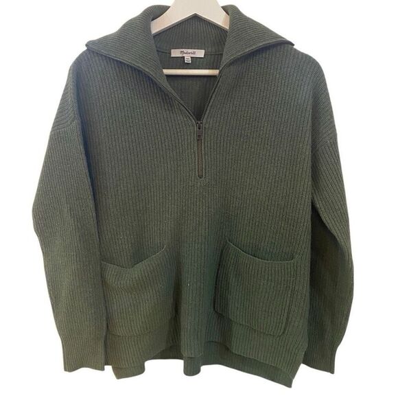 Madewell Sweaters - Madewell Glenbrook Half-Zip Merino Wool Pullover Sweater in Heather Palm Green X